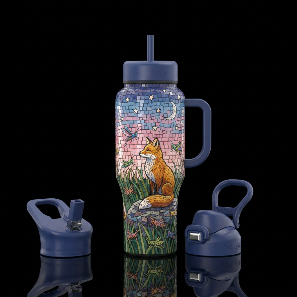 Mosaic Fox water bottle design
