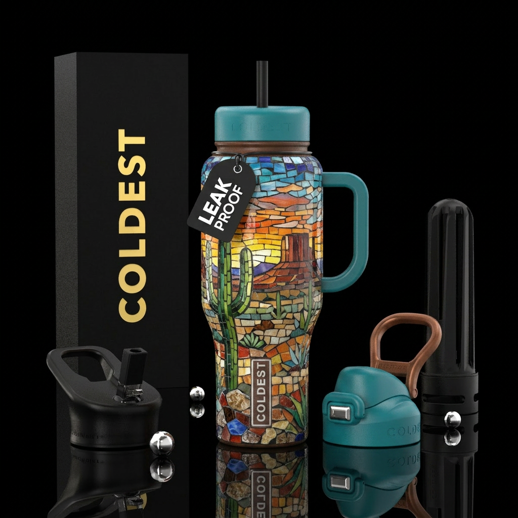 Mosaic Arizona desert water bottle design