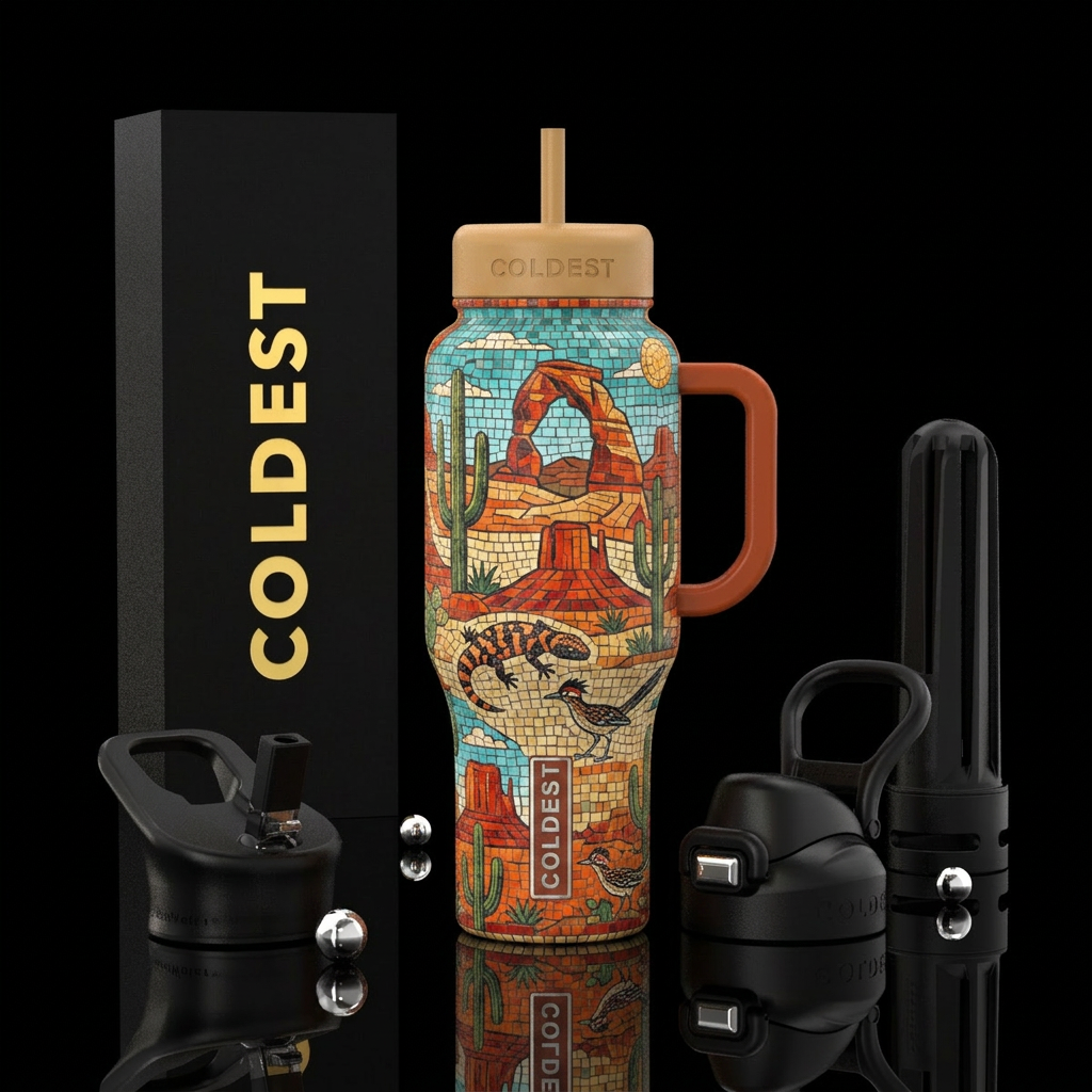 Mosaic Arizona desert water bottle design