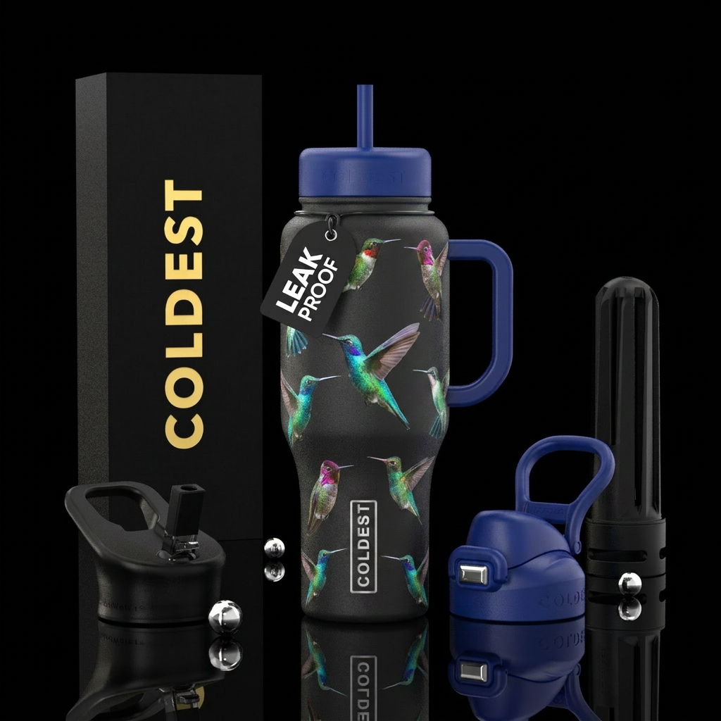 humming birds all over water bottle design