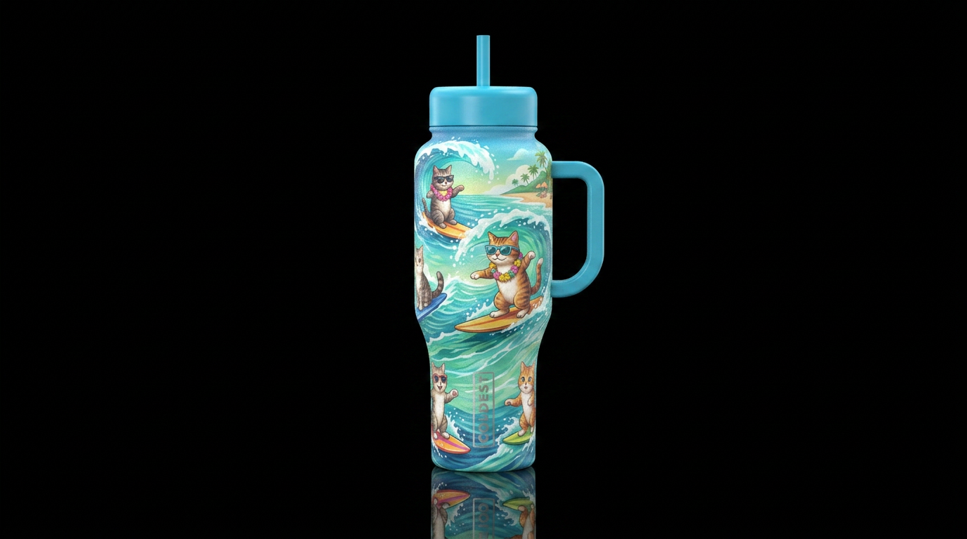 Surfing Cats water bottle design