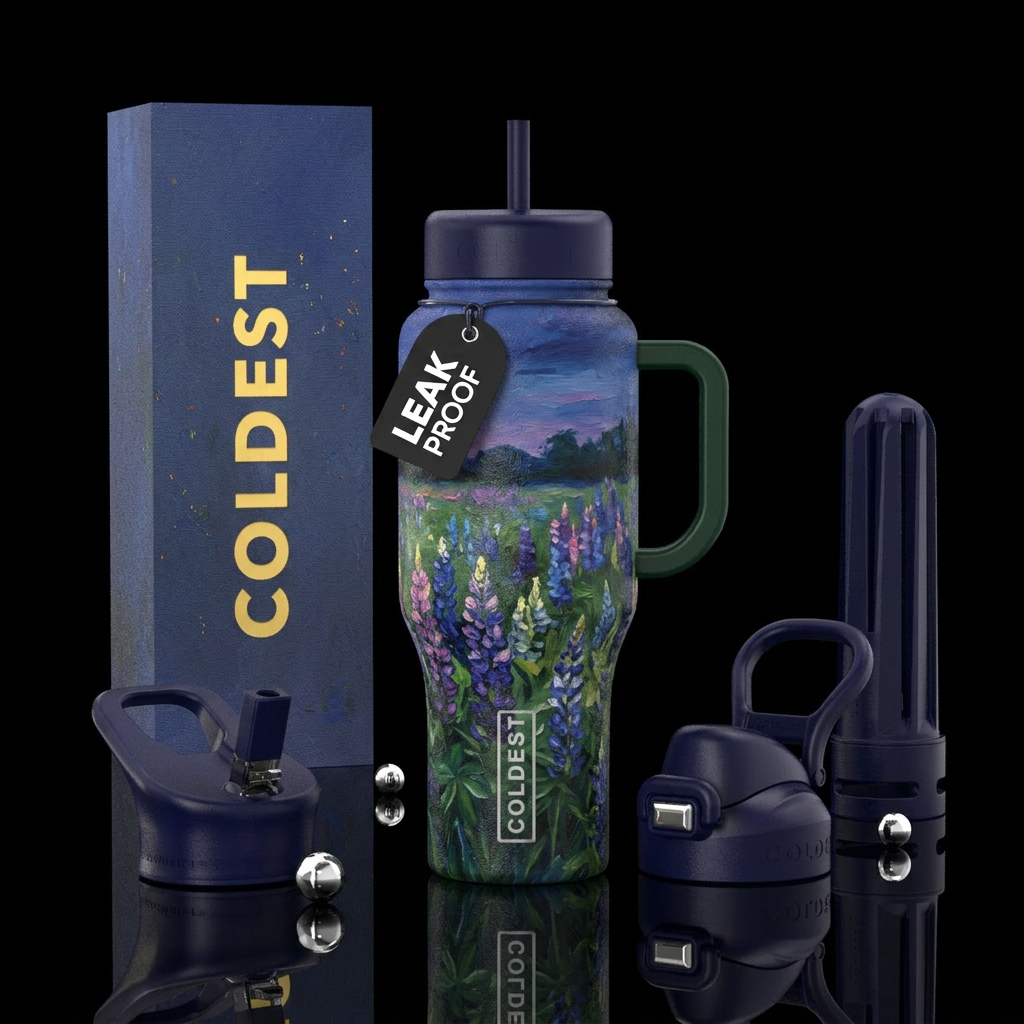Painted Lupin water bottle design