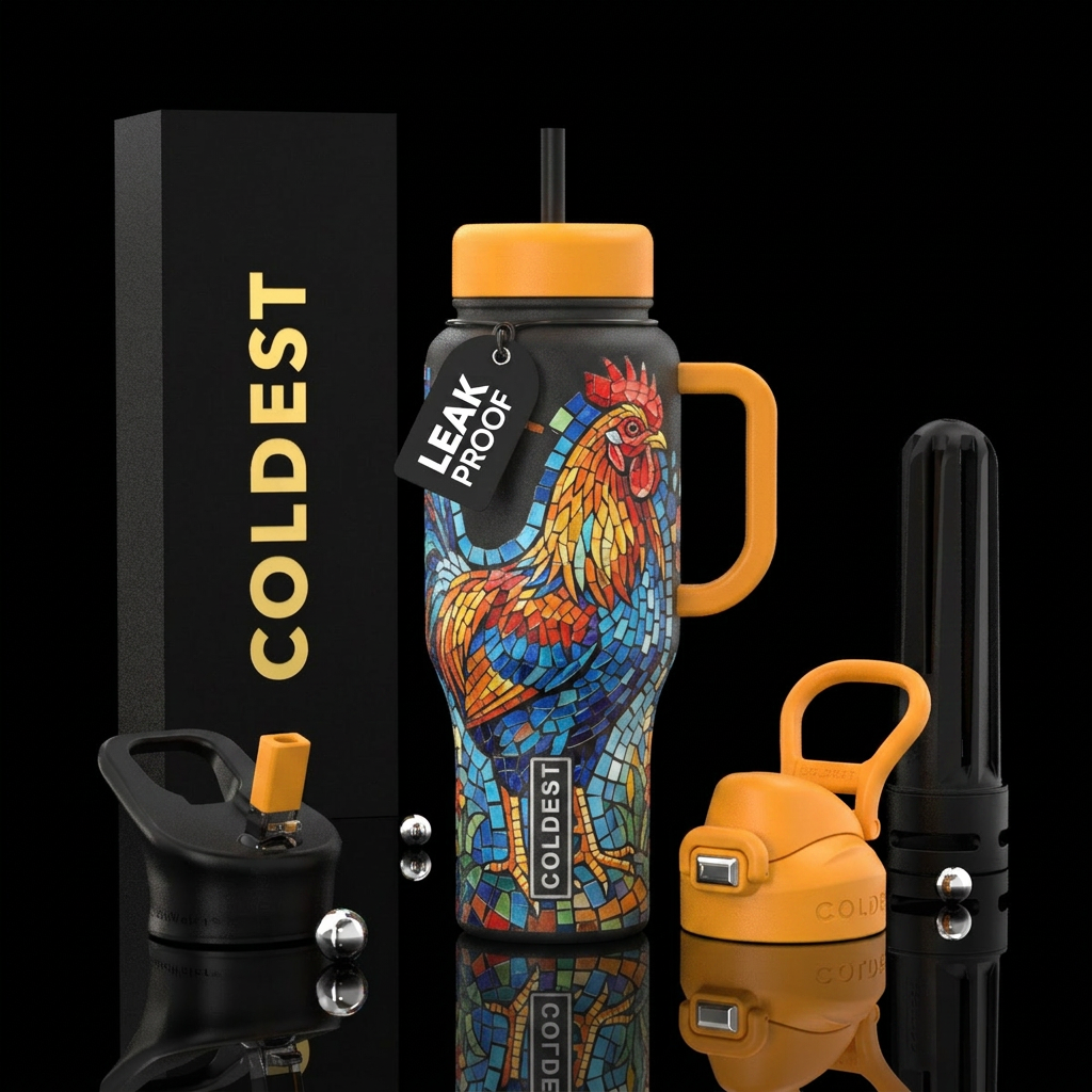 Mosaic chicken water bottle design