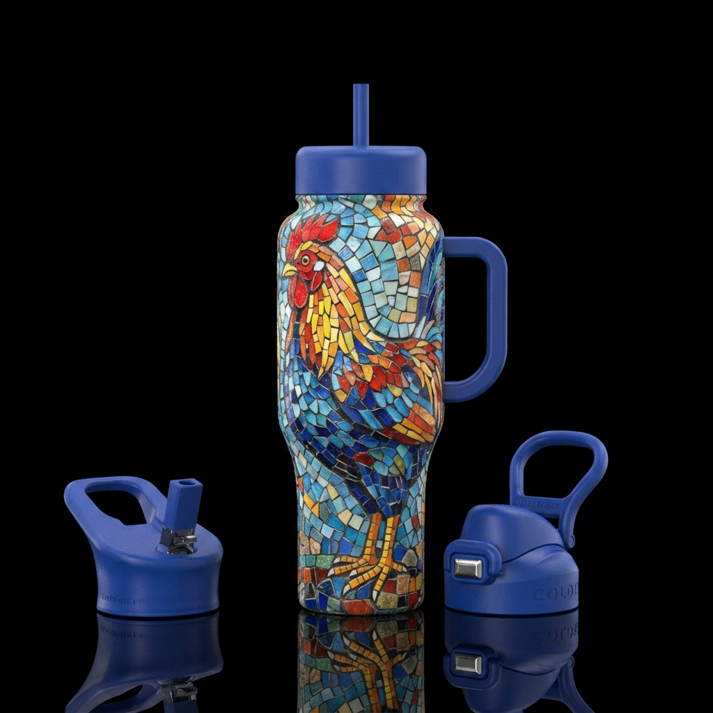 Mosaic chicken water bottle design