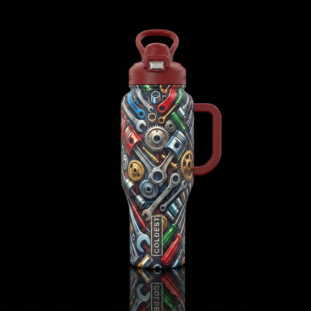 In the Garage water bottle design
