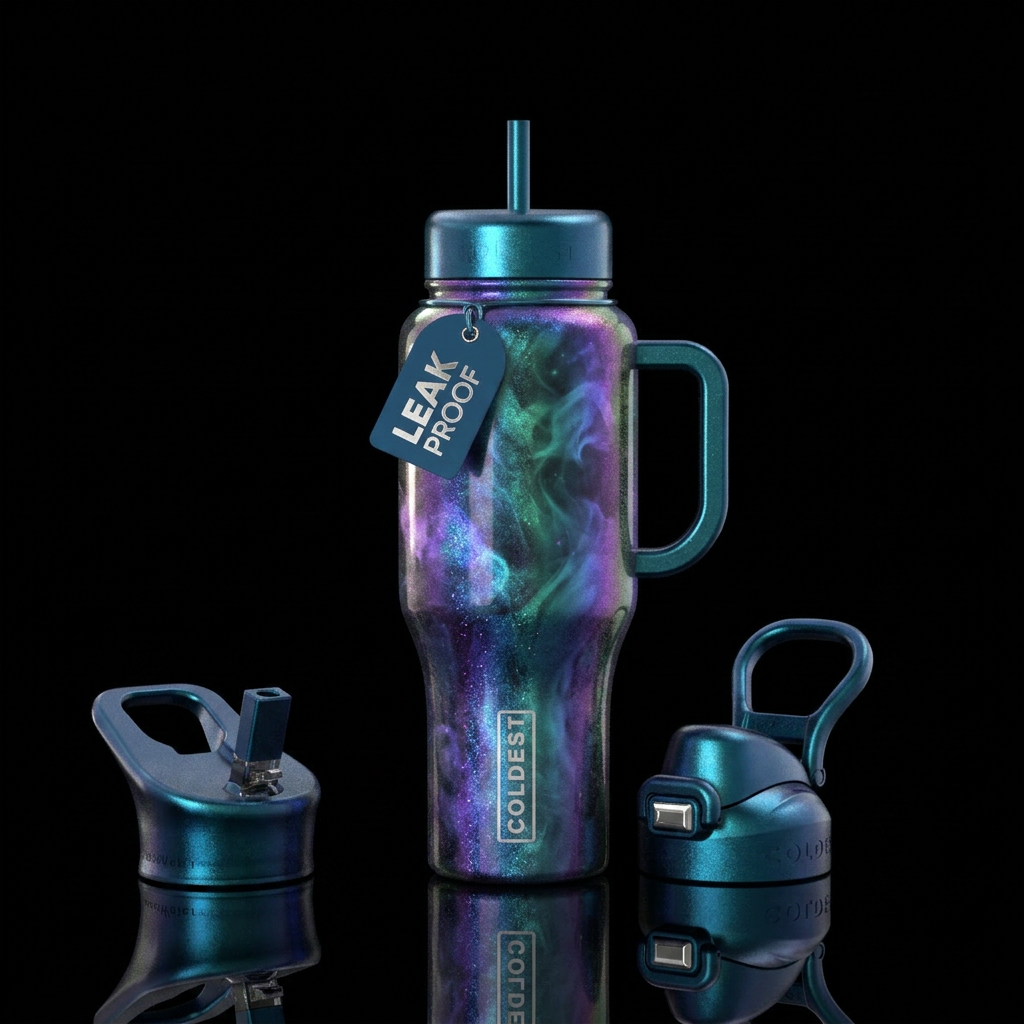 Iridescent Glittery Smoke water bottle design