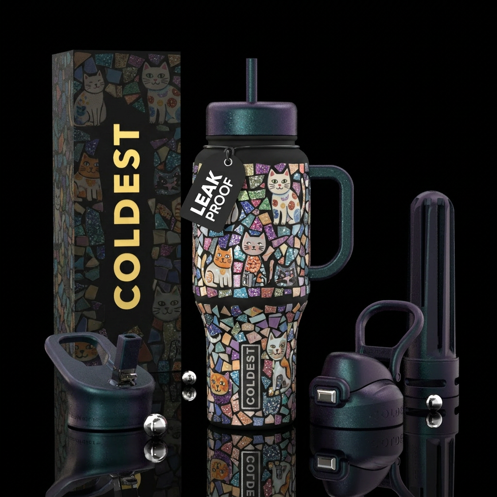 Mosaic Cats water bottle design