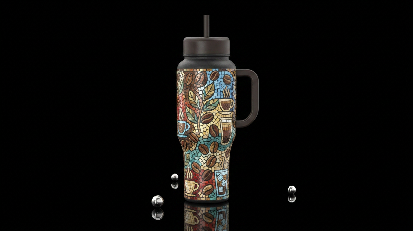 Mosaic Coffee water bottle design