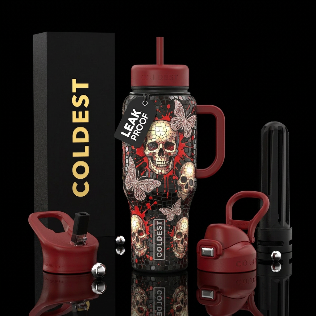 Mosaic Skulls water bottle design