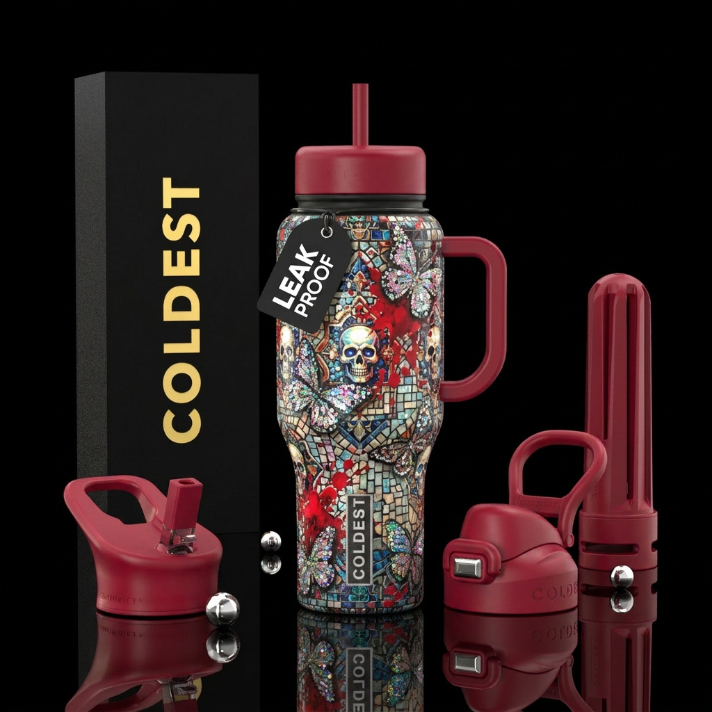 Skulls and Butterflies water bottle design