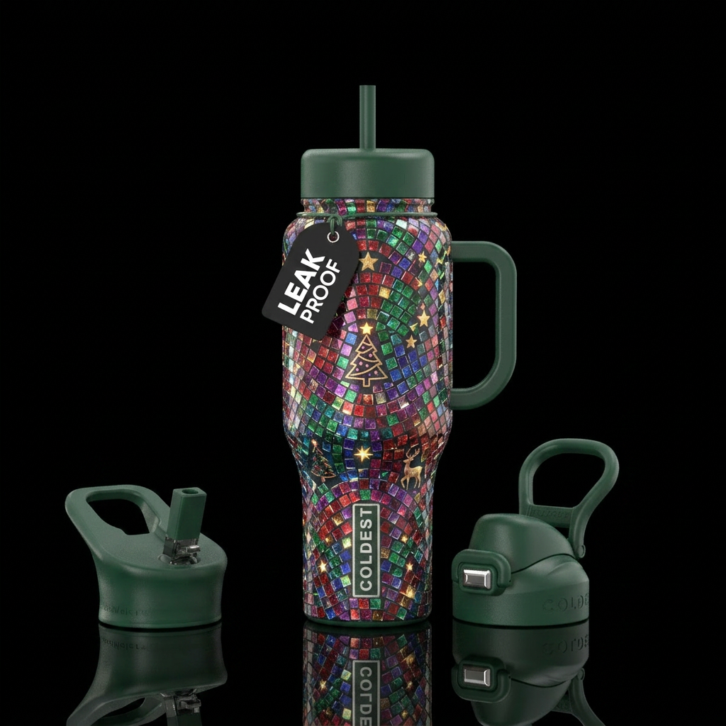 Mosaic Christmas water bottle design