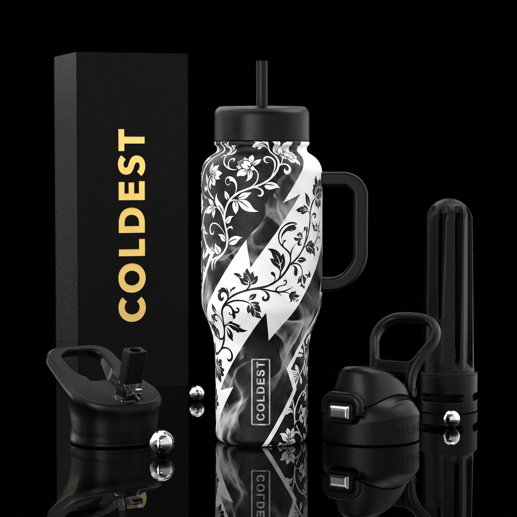 Black and white vines water bottle design