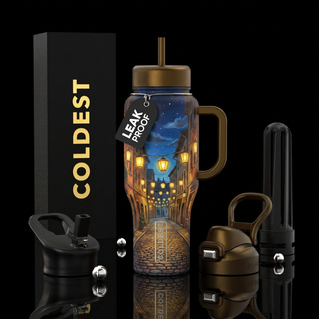 Cobblestone street water bottle design