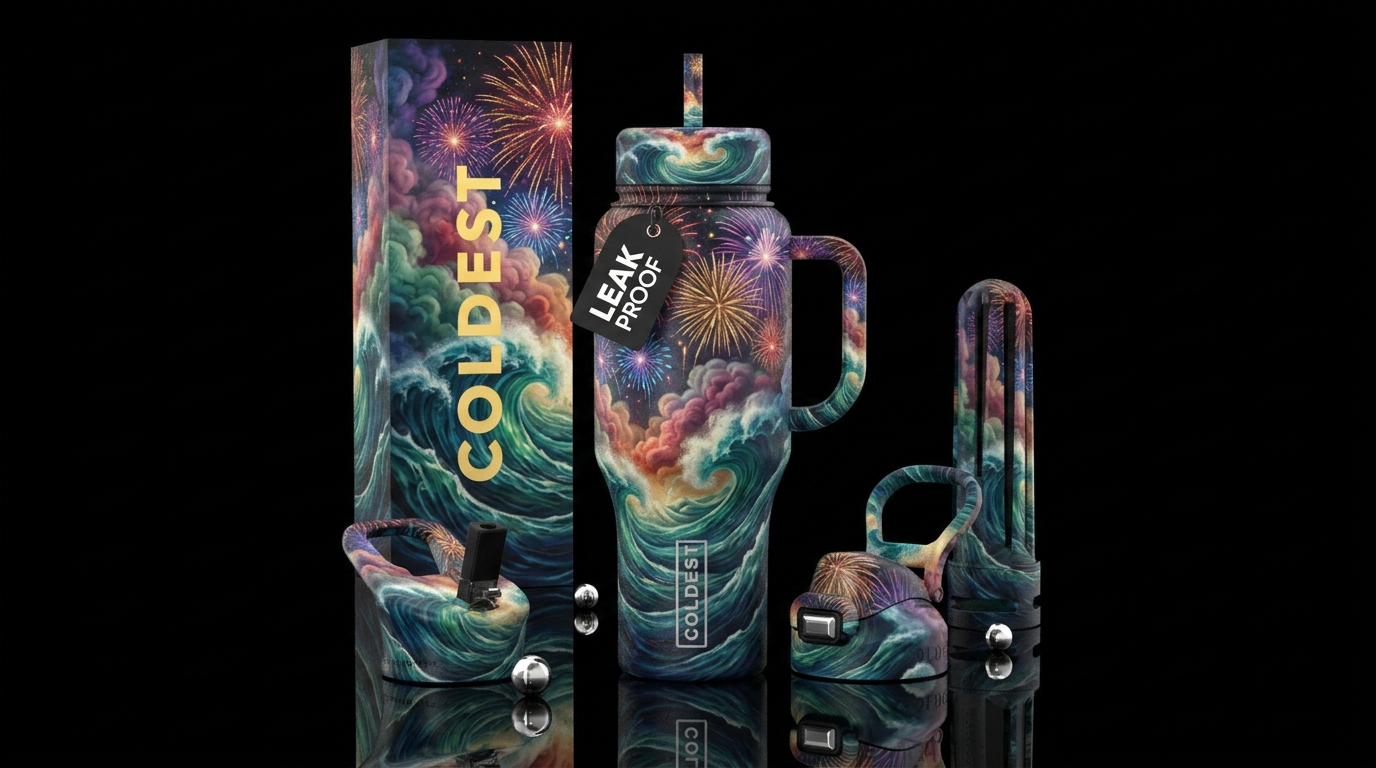 Ocean fireworks water bottle design