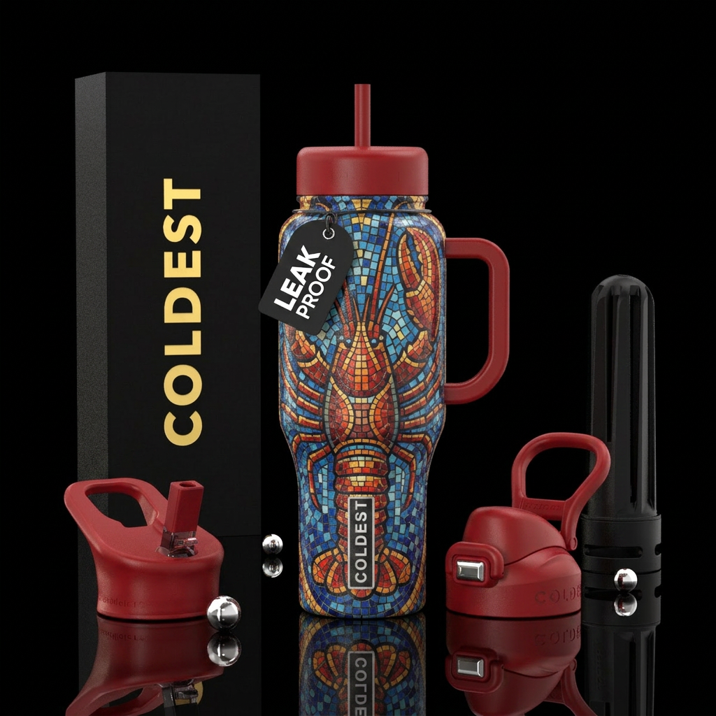 Mosaic Lobster water bottle design