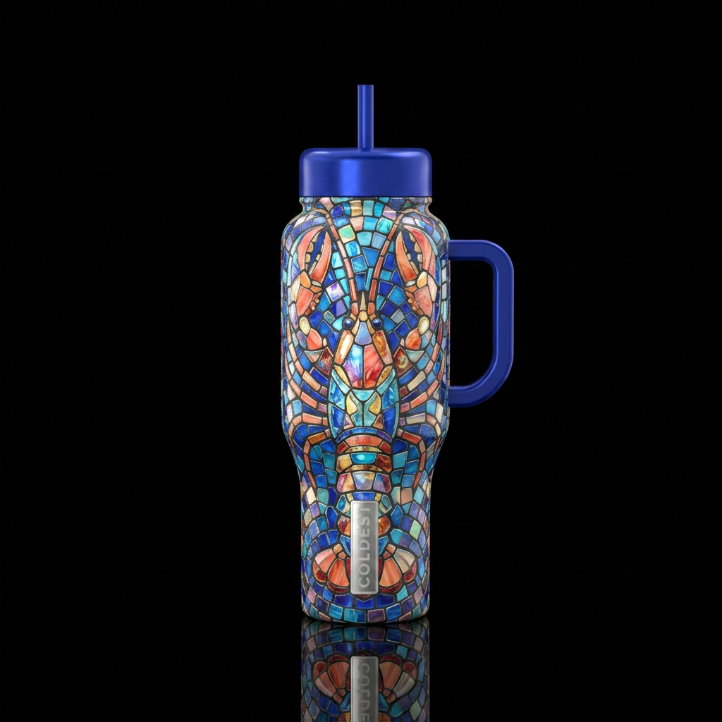 Mosaic Lobster water bottle design