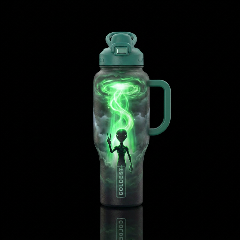 We come in peace water bottle design