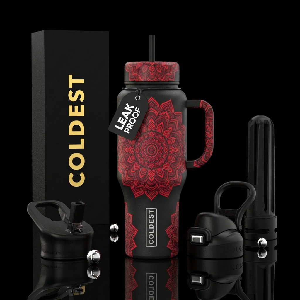 Black & Red Mandala water bottle design