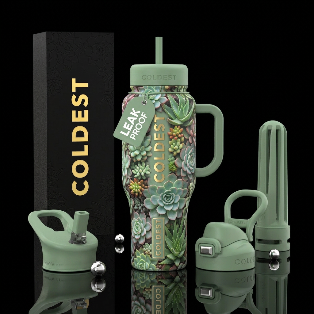 Sage and Succulents water bottle design