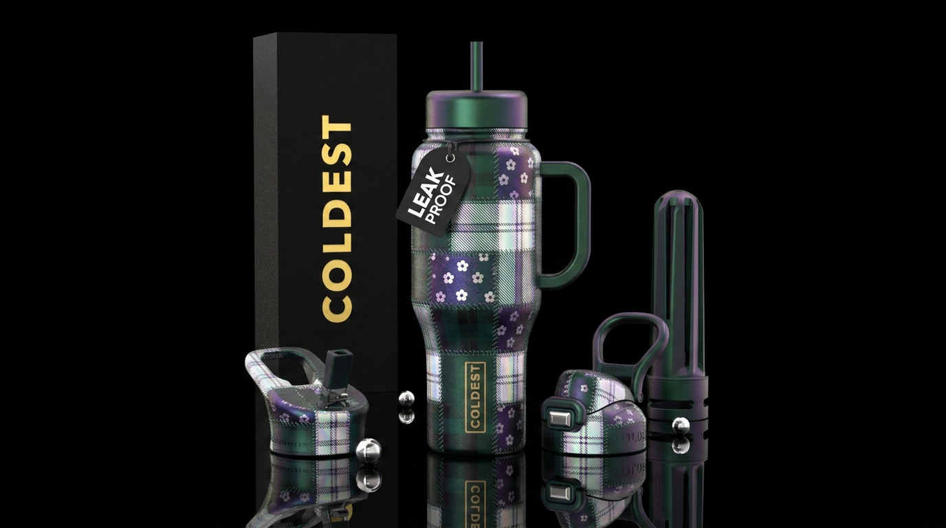 Green & Purple Patches water bottle design
