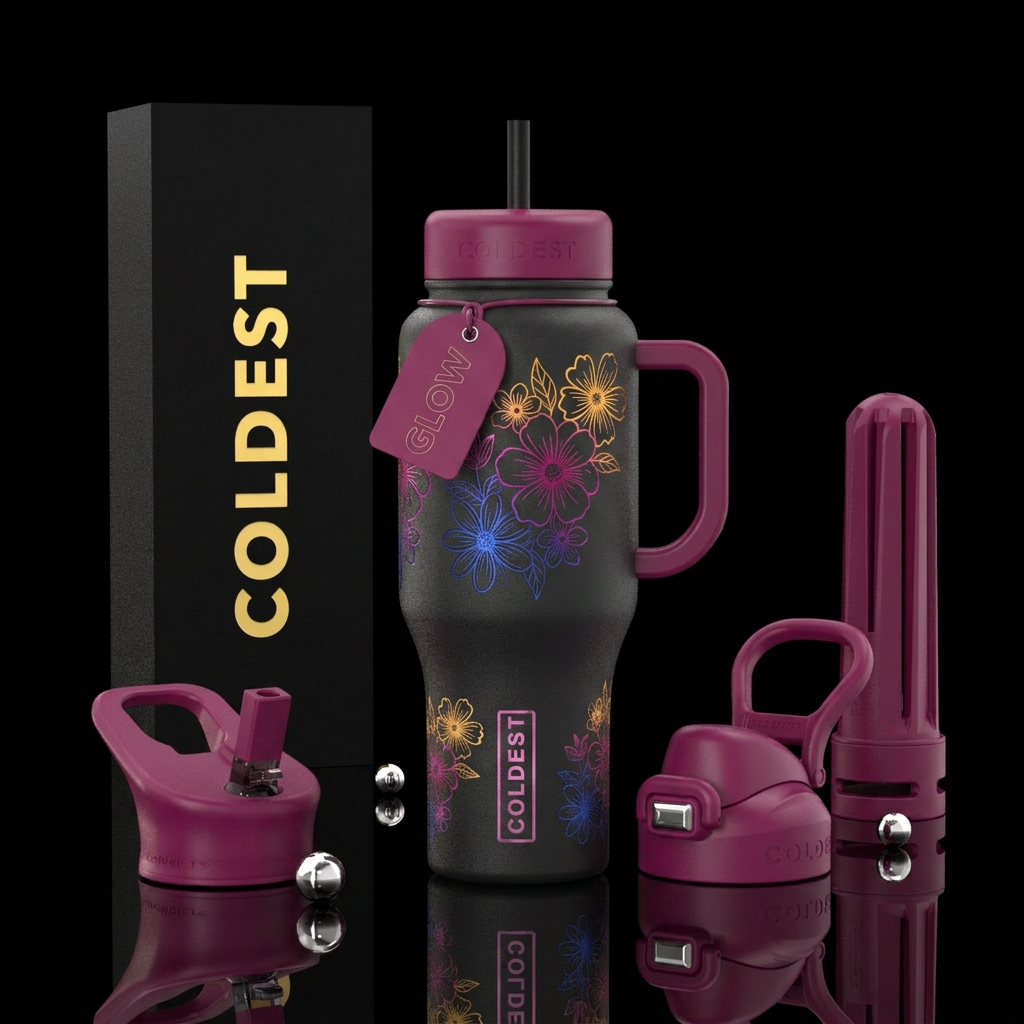 Etched Flowers water bottle design