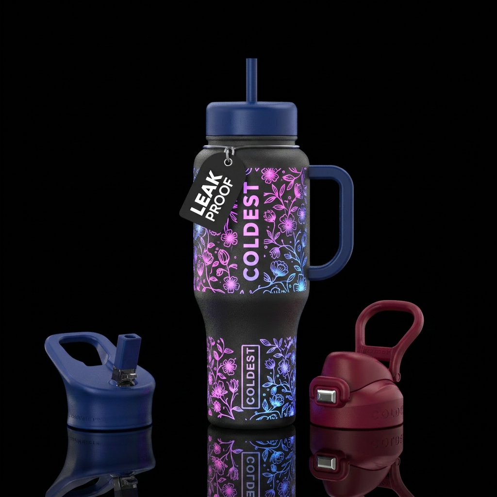 Etched Floral water bottle design