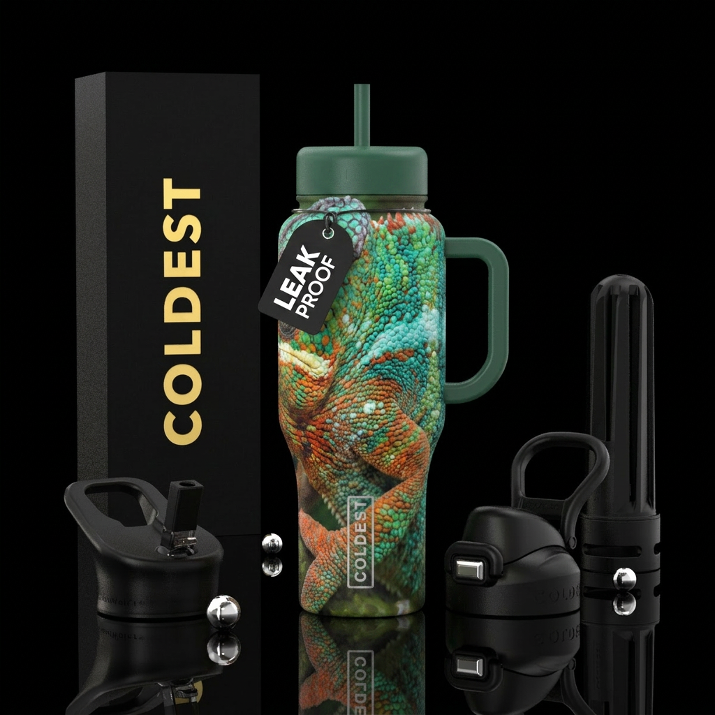 Textured Panther Chameloen water bottle design