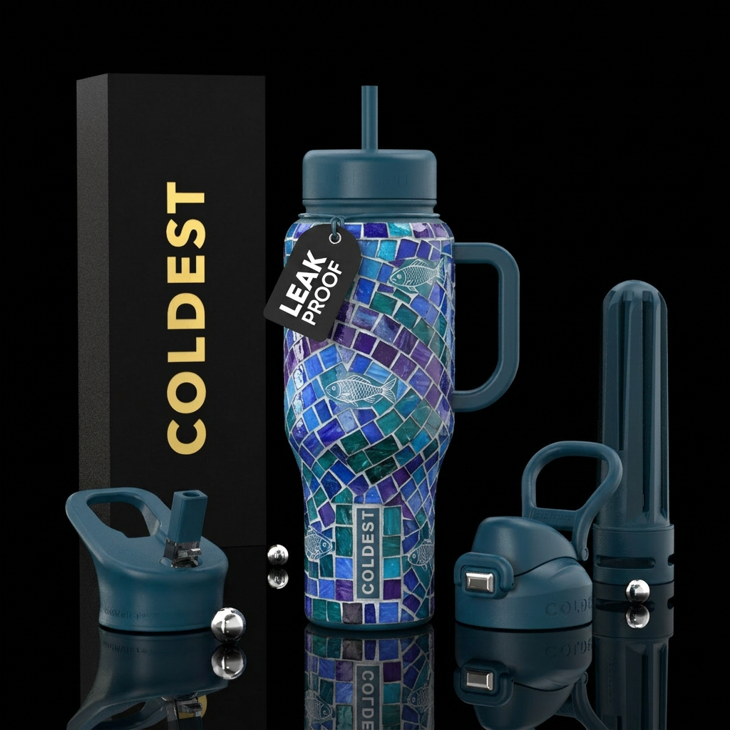 Mosaic fish water bottle design