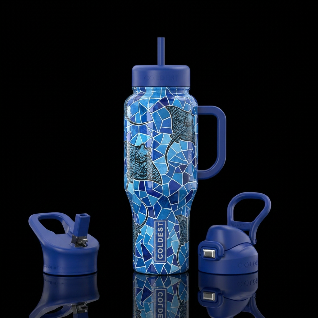 Etched Sting Rays water bottle design