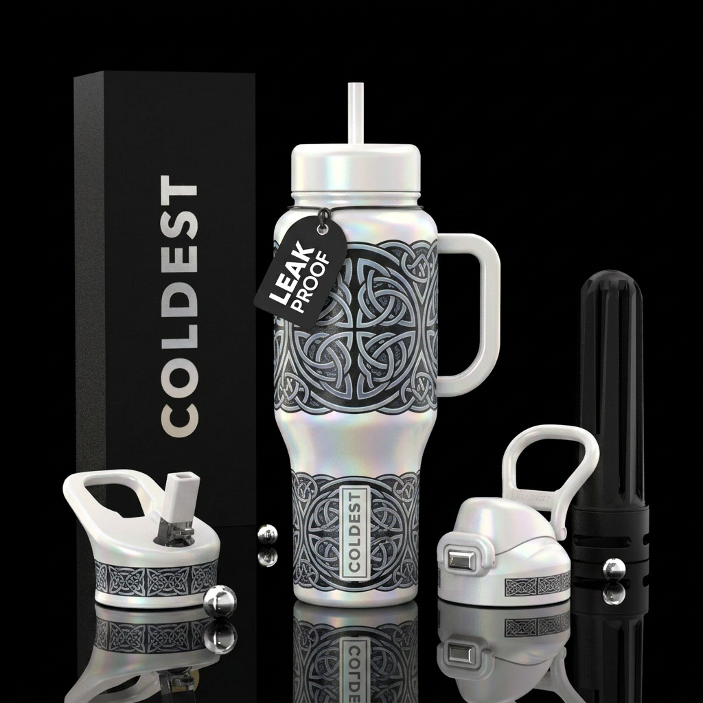 Iridescent Knotwork water bottle design
