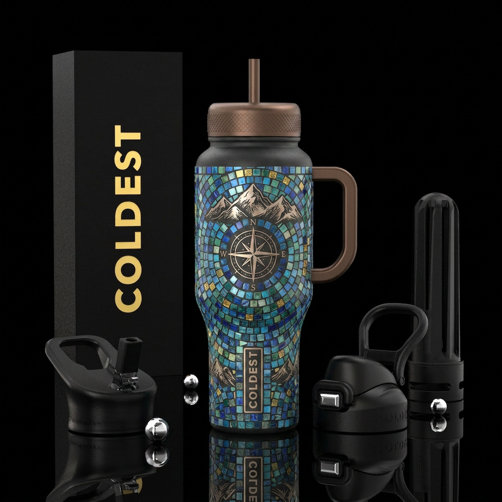 Mosaic Compass water bottle design