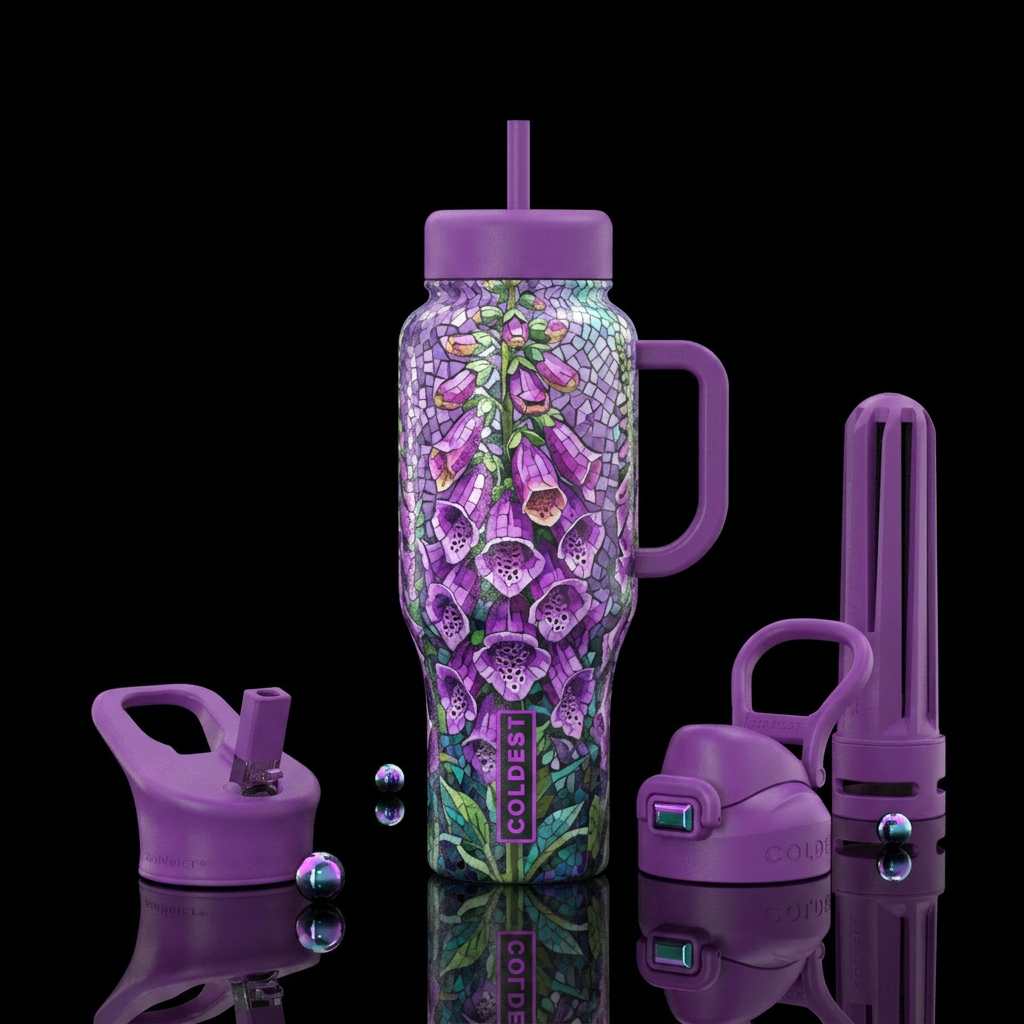 Mosaic Foxglove water bottle design