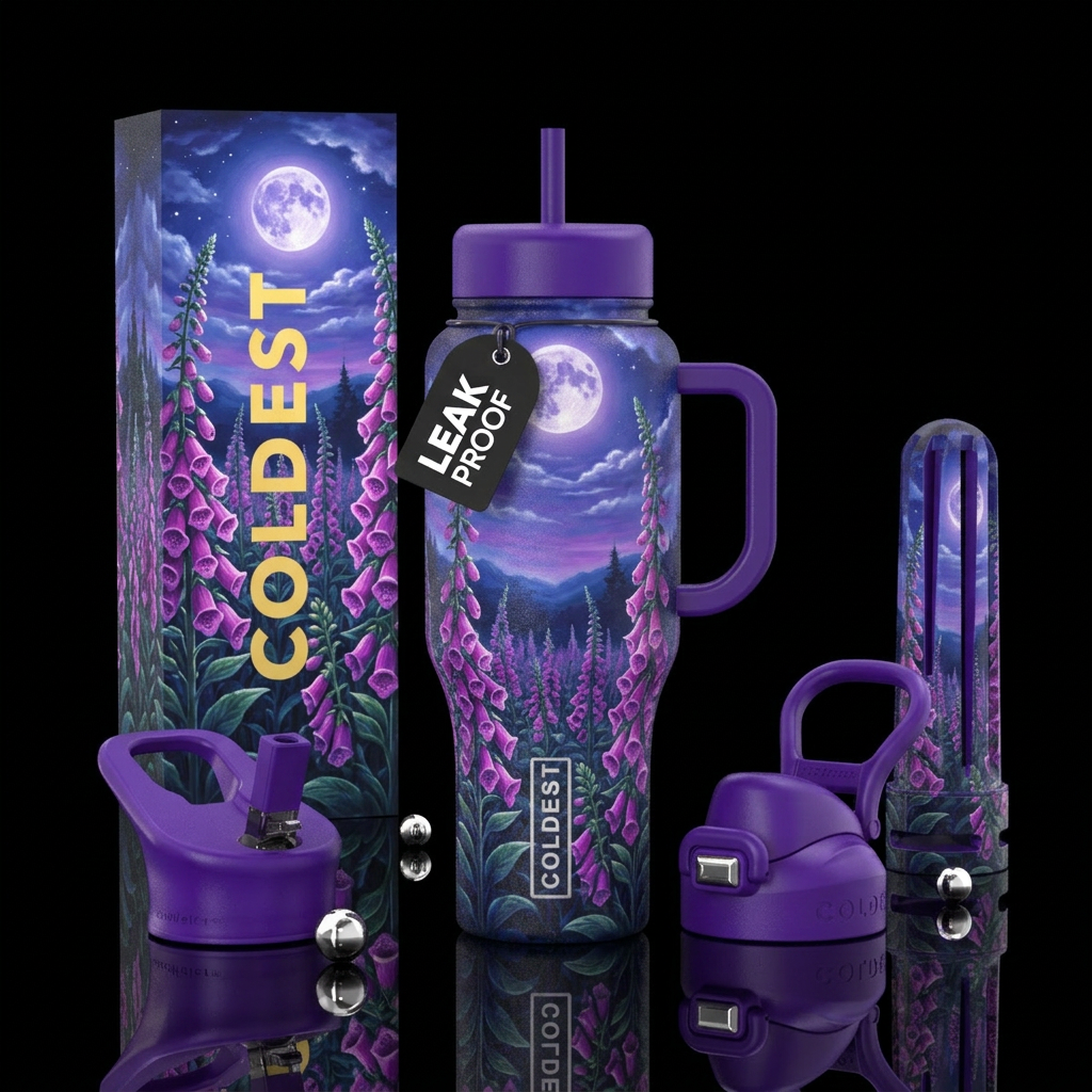 Foxglove Field water bottle design