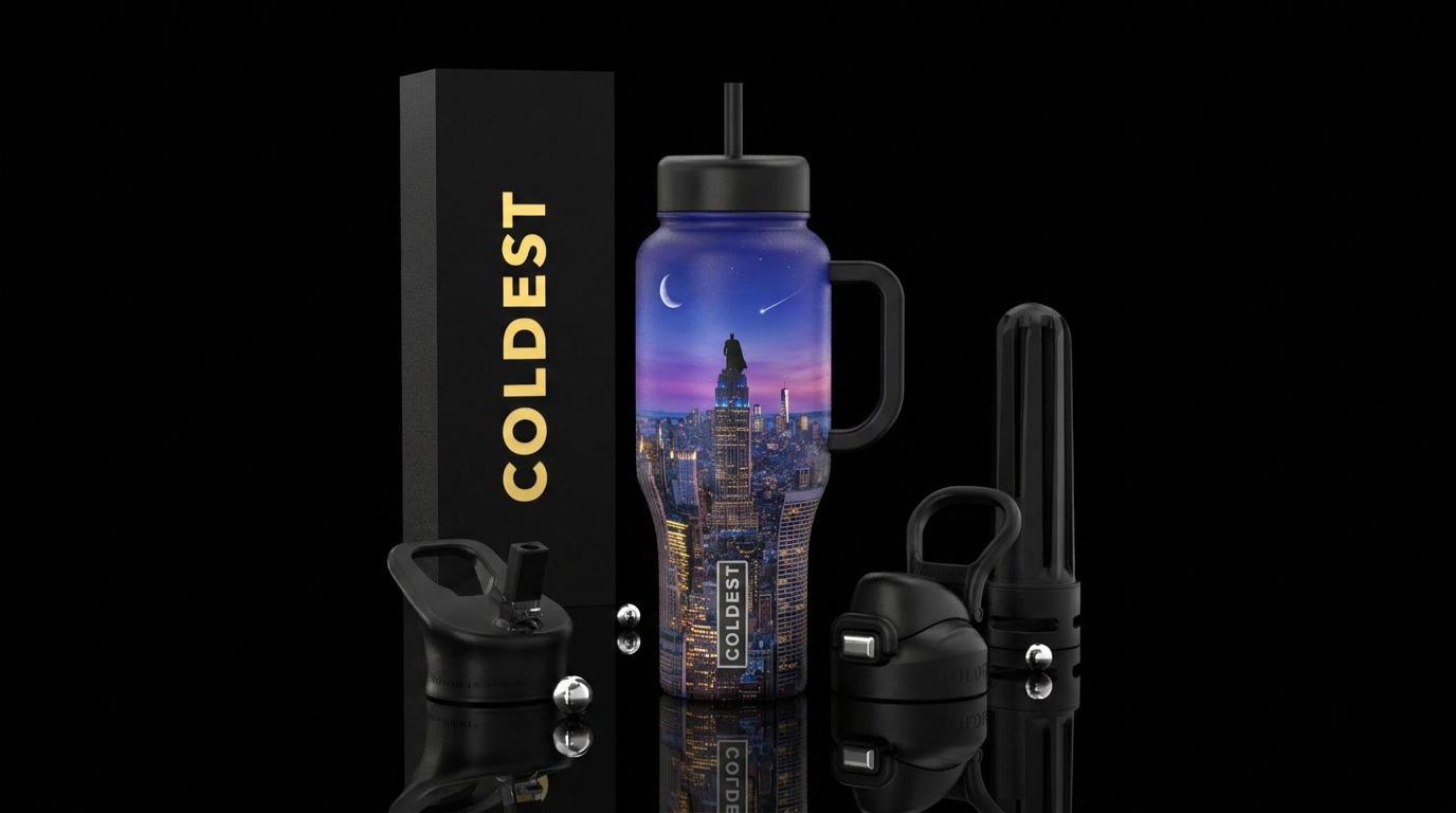 Watching Over The City water bottle design
