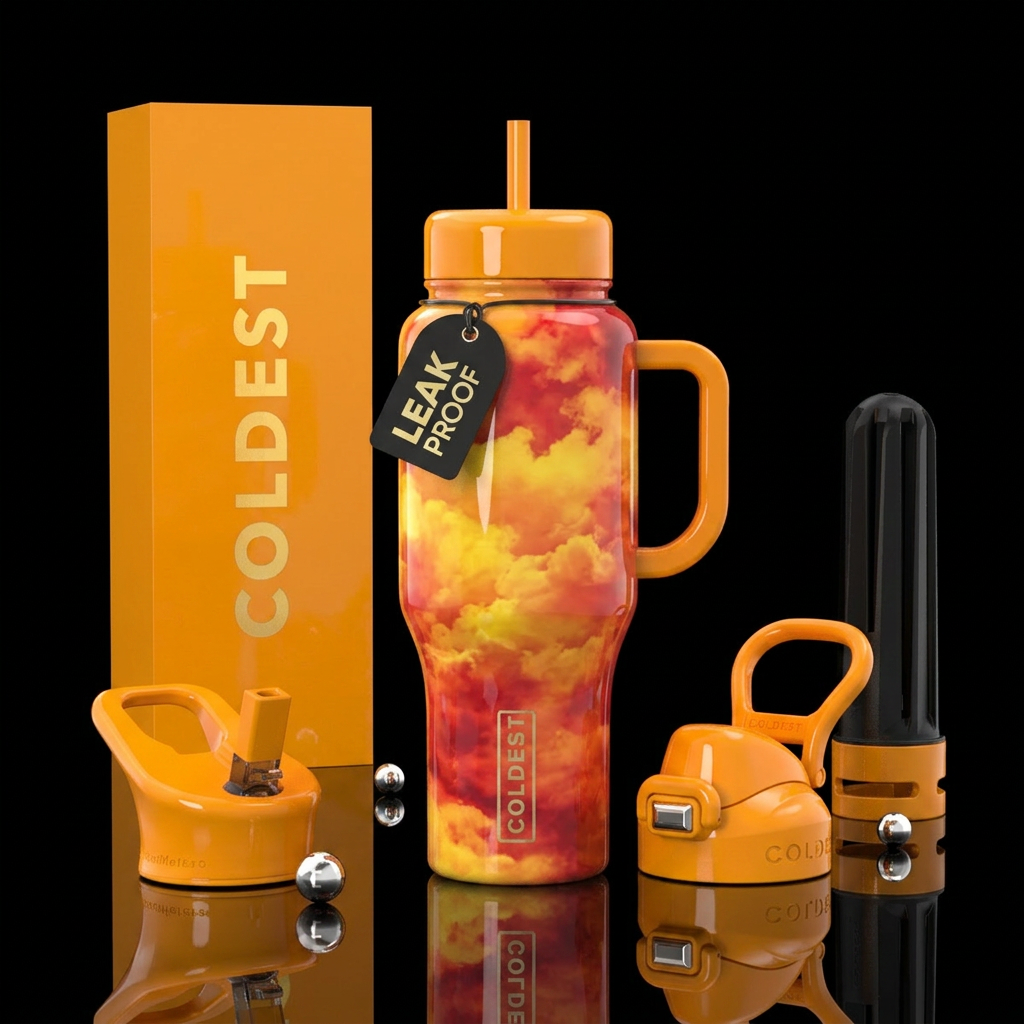 Glossy Fire Clouds water bottle design