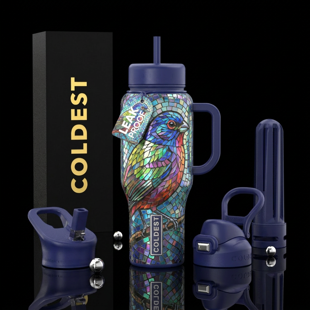 Mosaic Painted Bunting water bottle design