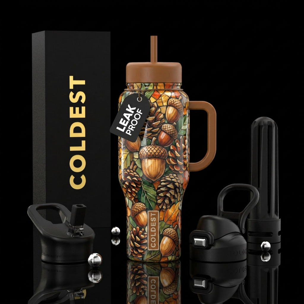 Mosaic Acorns And Pinecones water bottle design