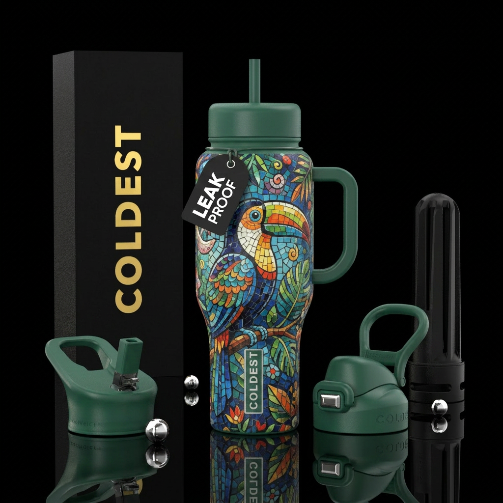 Mosaic Tucan water bottle design