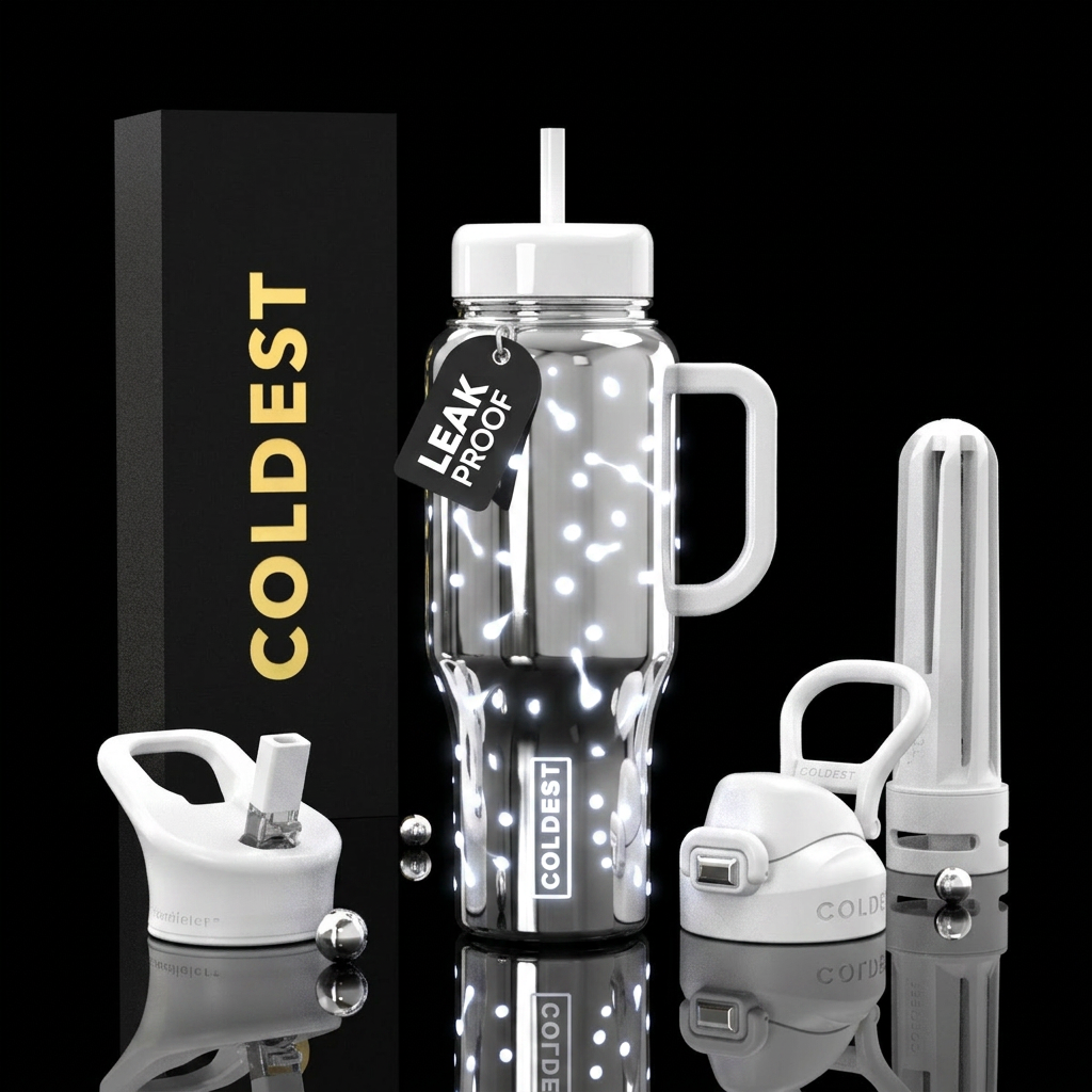 Polished Steal With Glowie Bright White Lights water bottle design