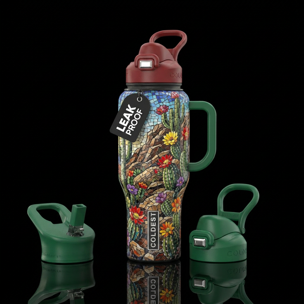 Mosaic Cacti water bottle design
