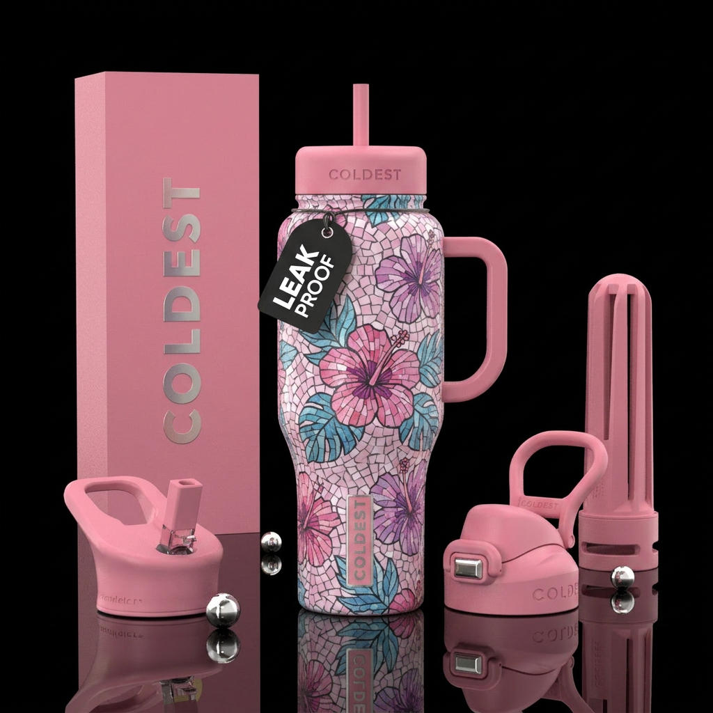 Mosaic Hibiscus water bottle design
