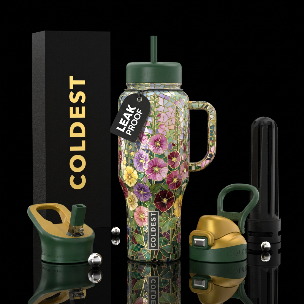 Mosaic Hollyhock water bottle design