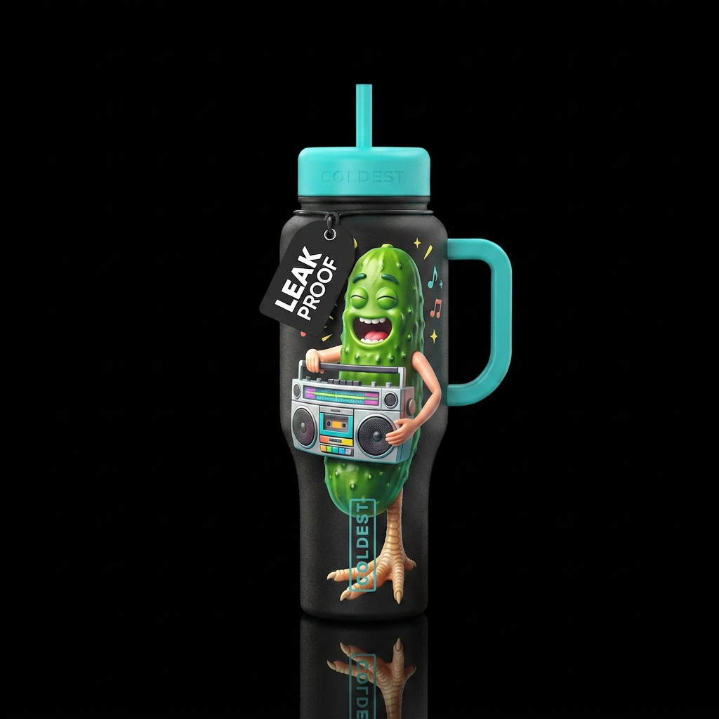 Jesse's Singing Pickle! water bottle design