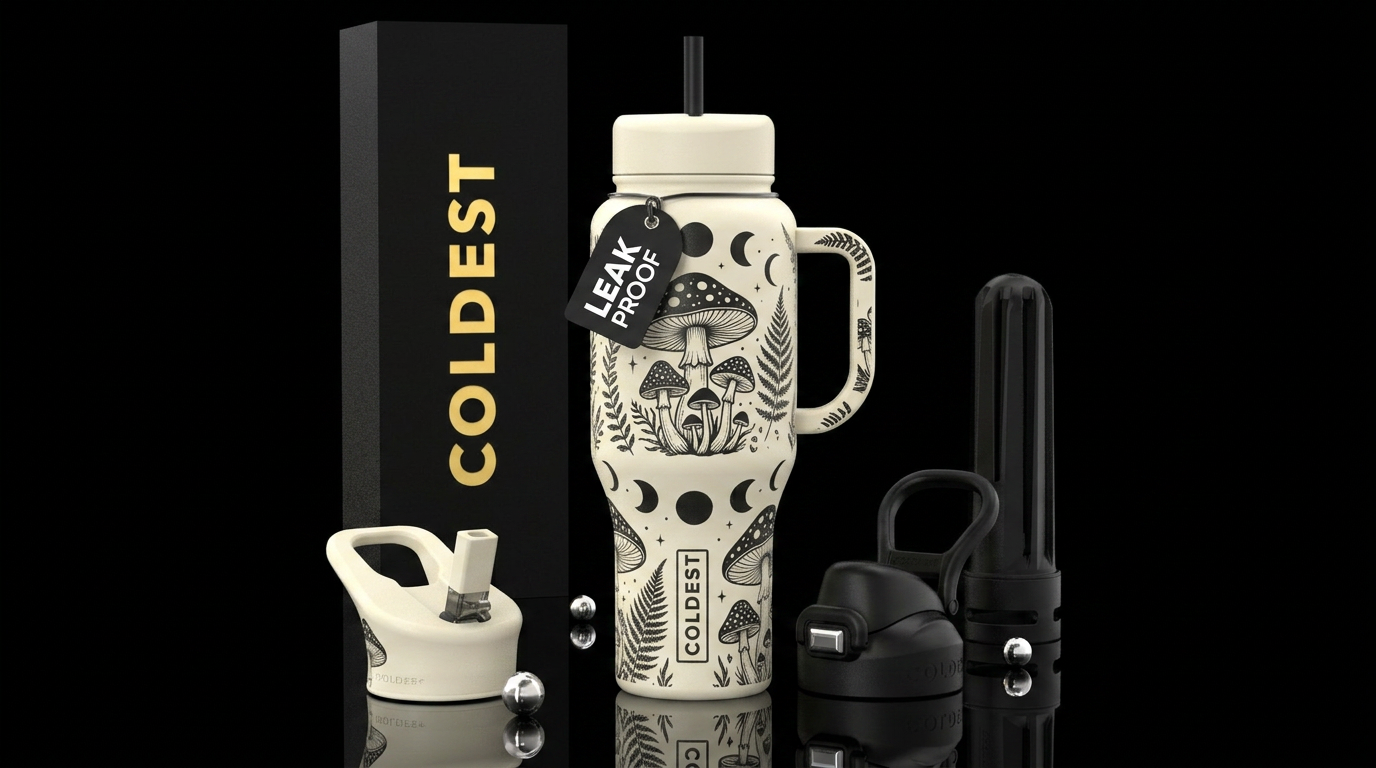 Etched Mushrooms water bottle design