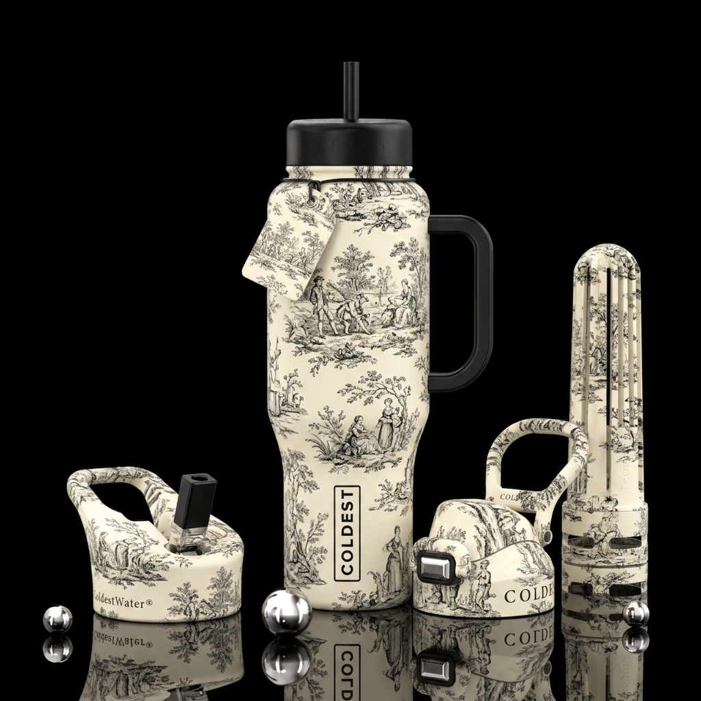 Toile de Jouy water bottle design