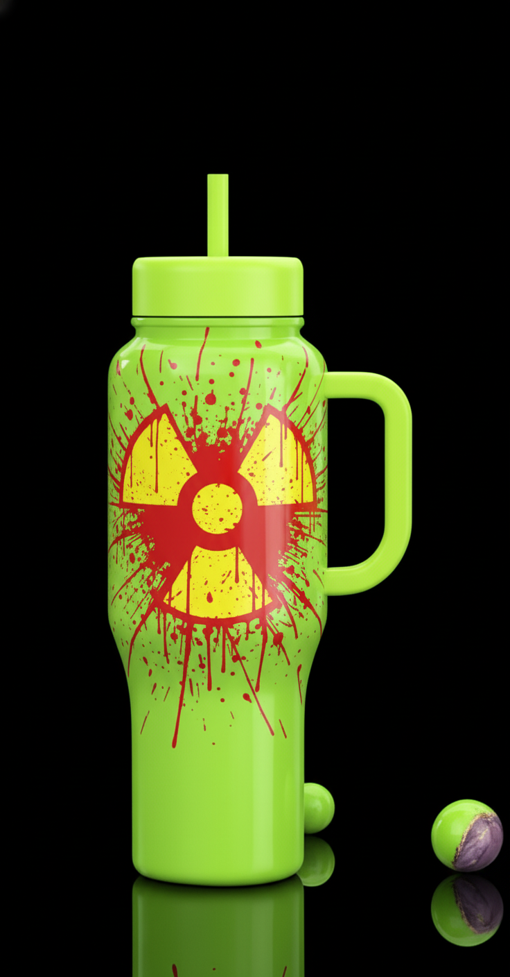 Radioactive logo with blood splatter lime green ba... water bottle design