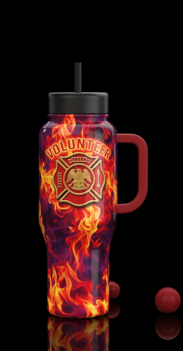 Fire department symbol with volunteer arched above... water bottle design
