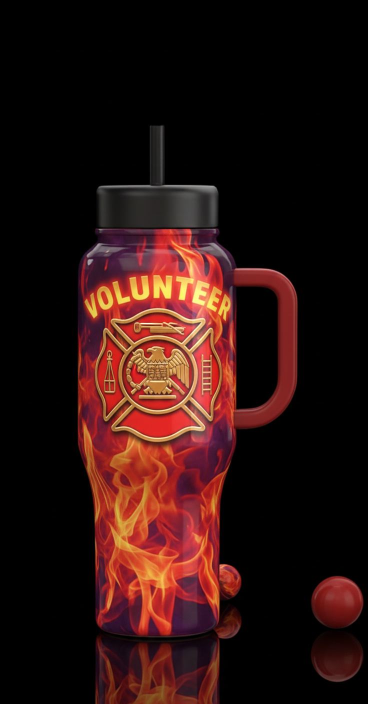 Fire department symbol with volunteer arched above... water bottle design