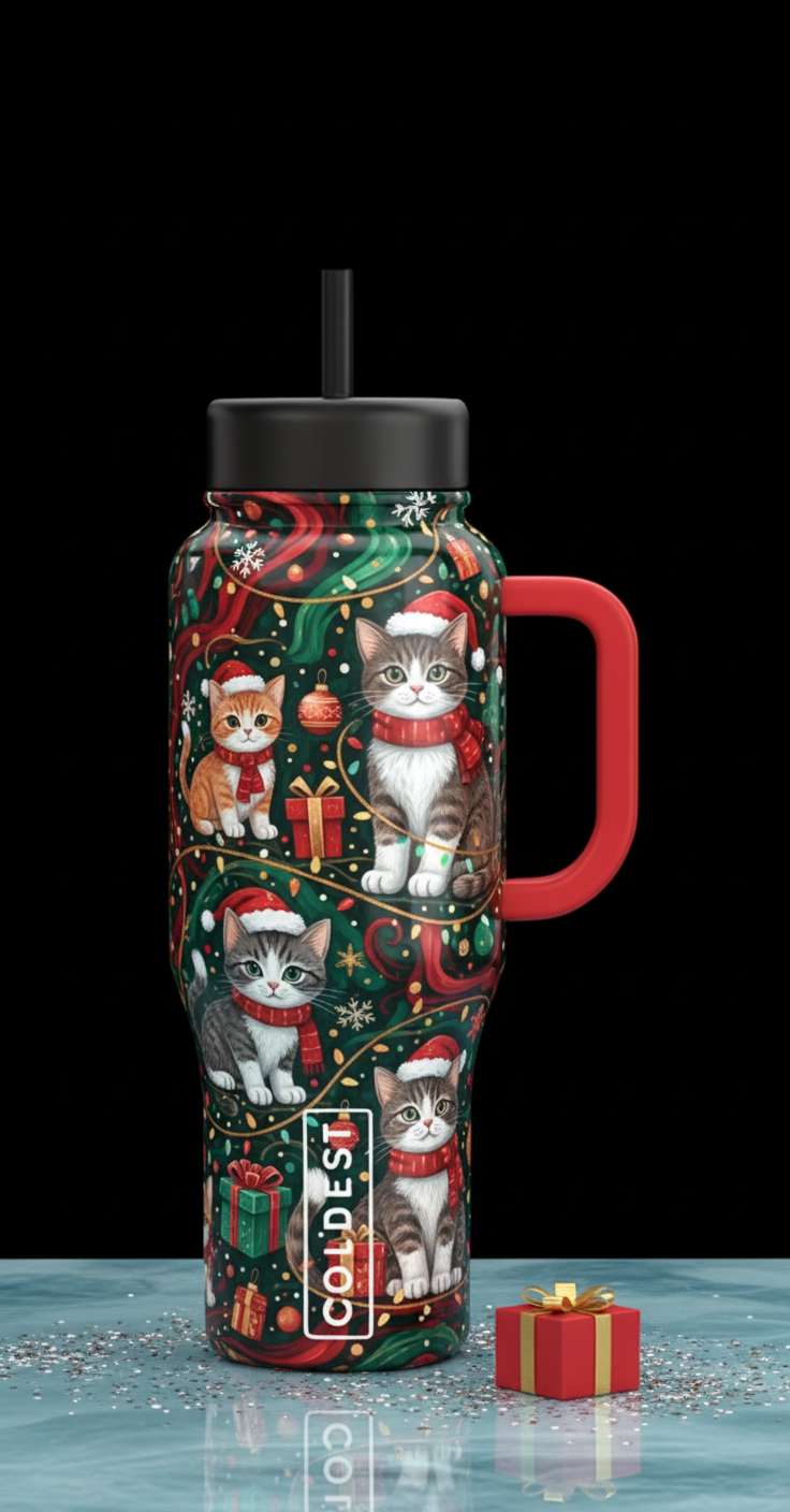 Christmas kittens and cats water bottle design