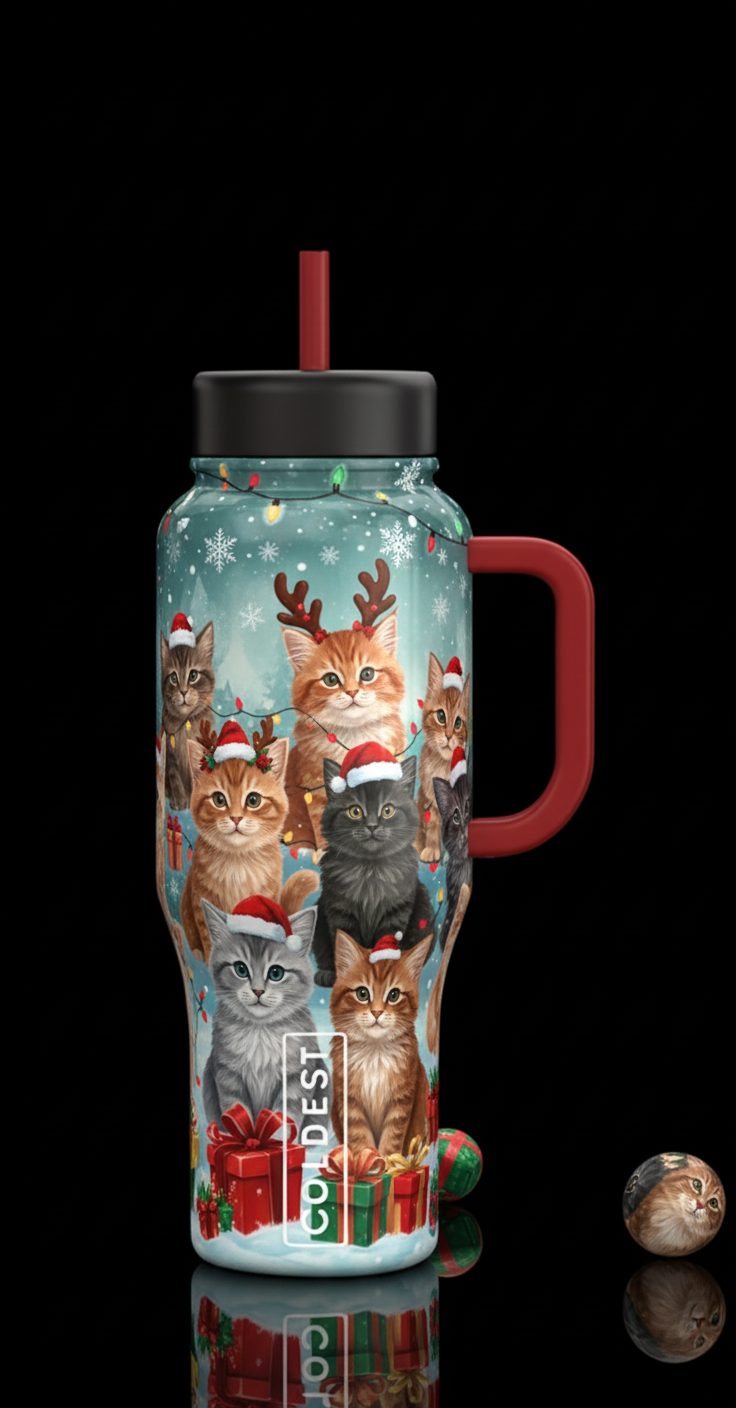 Christmas kittens and cats water bottle design
